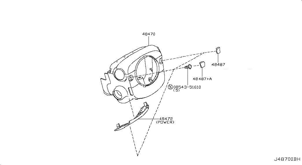 COVER-STEERING COLUMN,LOWER, 48472JU48A, 主組: Steering, 子組: STEERING COLUMN SHELL COVER, 圖示位置: 48472