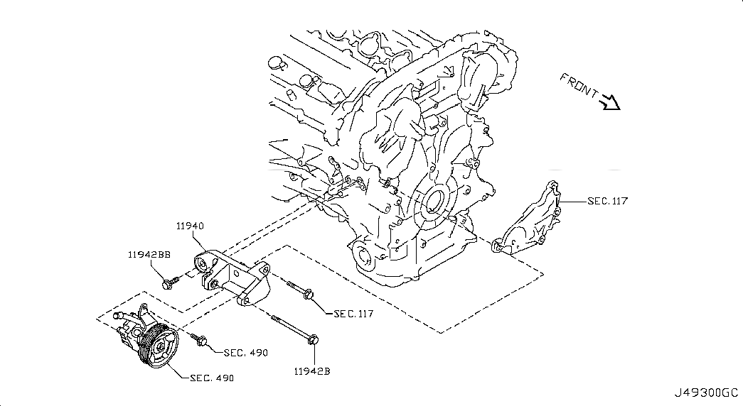 BRACKET-POWER STEERING OIL PUMP, 11940JK20A, 主組: Steering, 子組: POWER STEERING PUMP MOUNTING, 圖示位置: 11940