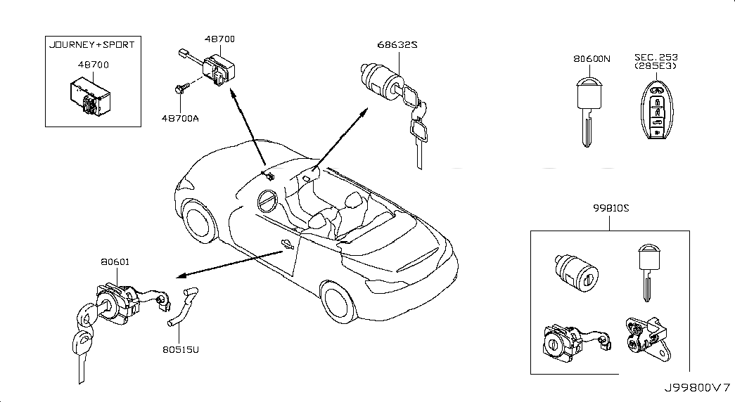 CYLINDER SET-DOOR LOCK,LH, <span>H0601JJ51A, Main Group: Miscellaneous, Diagram: KEY SET & BLANK KEY, Location Of Picture: 80601
