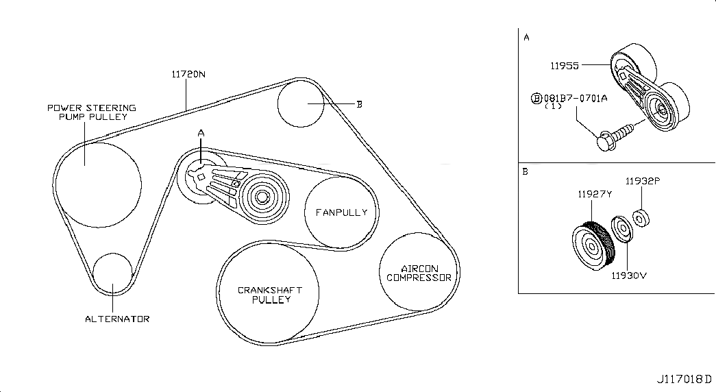 BOLT FLANGE, <span>081B70701A, Main Group: Engine Mechanical, Diagram: FAN,COMPRESSOR & POWER STEERING BELT, Location Of Picture: 081B70701A