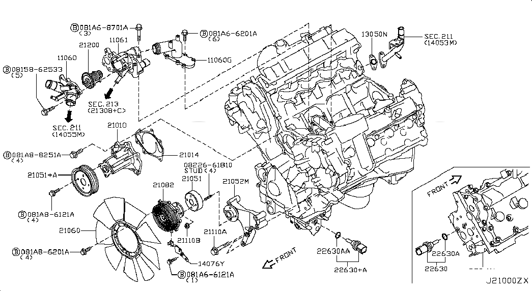 OUTLET-WATER, <span>110601LA0A, Main Group: Exhaust & Cooling, Diagram: WATER PUMP, COOLING FAN & THERMOSTAT, Location Of Picture: 11060