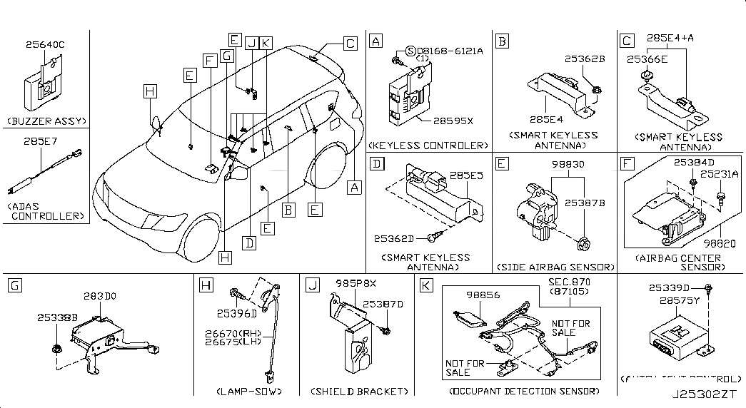 SENSOR-SIDE AIR BAG,CENTER, <span>K88201LZ0A, Main Group: Body Electrical, Diagram: ELECTRICAL UNIT; BODY, Location Of Picture: 98820