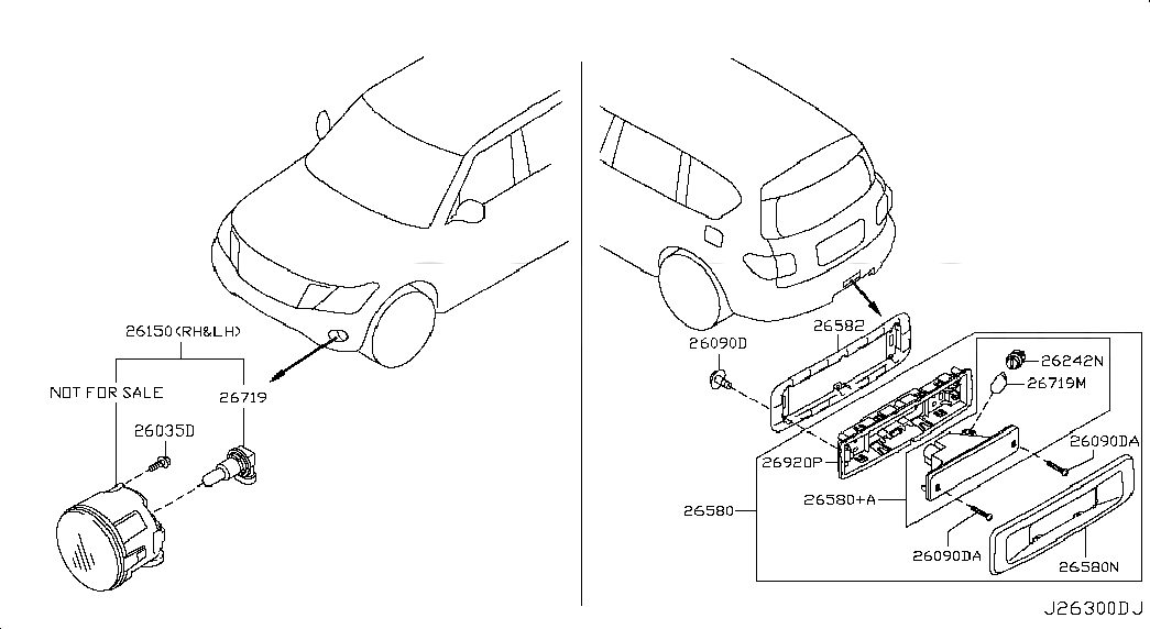 FOG LAMP ASSY-REAR, 265801LA0A, 主組: Body Electrical, 子組: FOG,DAYTIME RUNNING & DRIVING LAMP; F/PRC, 圖示位置: 26580