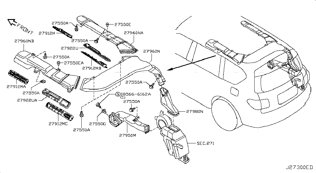 DUCT-VENTILATOR,REAR, <span>279821LA2C, Main Group: Body Electrical, Diagram: NOZZLE & DUCT; REAR COOLER DUCT, Location Of Picture: 27960NB