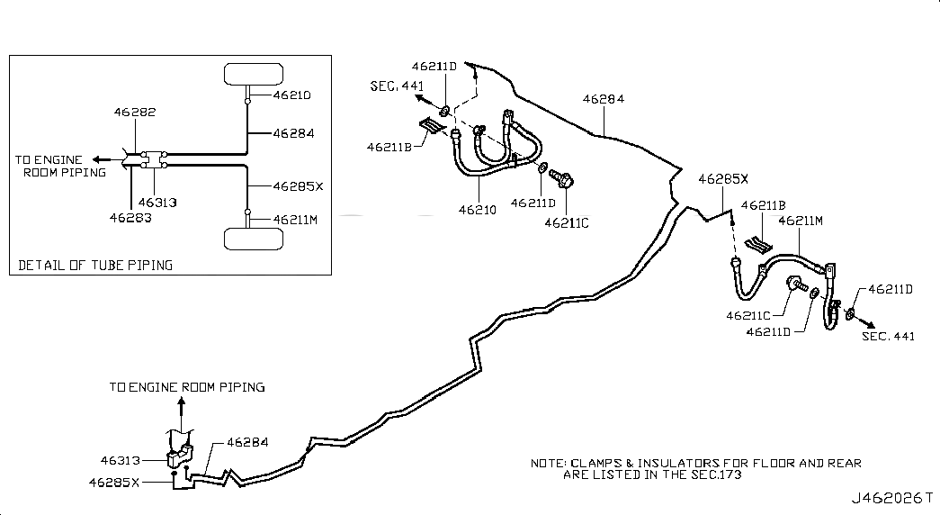 HOSE ASSY-BRAKE,REAR, <span>462101LA3A, Main Group: Brake, Diagram: BRAKE PIPING & CONTROL; CLAMP & INSULATOR, Location Of Picture: 46210
