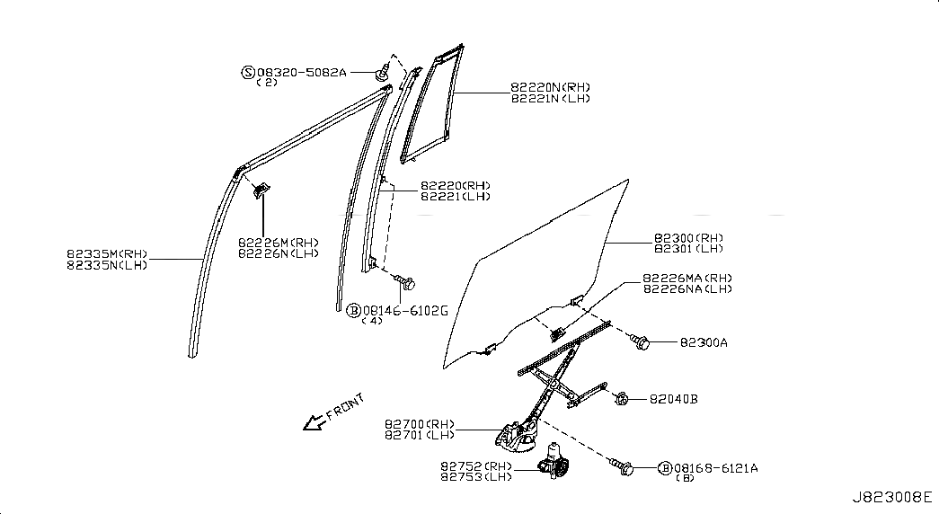 GLASS ASSY-REAR DOOR WINDOW,RH, <span>823001LA3A, Main Group: Body(Side & Rear), Diagram: REAR DOOR WINDOW & REGULATOR, Location Of Picture: 82300