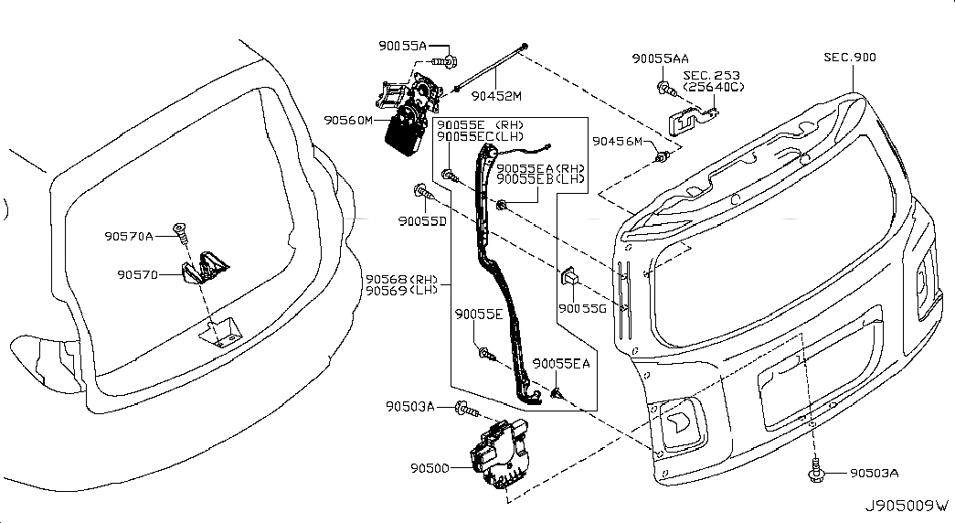 SENSOR-TOUCH,POWER BACK DOOR LH, 905691LA0B, 主組: Body(Back Door & Rear Body), 子組: BACK DOOR LOCK & HANDLE, 圖示位置: 90569