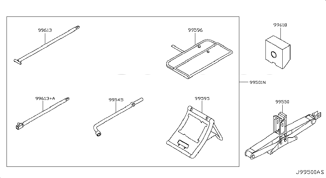 TOOL SET, 995011LA0B, 主組: Miscellaneous, 子組: TOOL KIT & MAINTENANCE MANUAL, 圖示位置: 99501N