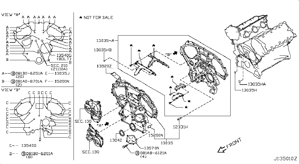 COVER ASSY-FRONT,TIMING CHAIN, 13500JK01A, 主組: Engine Mechanical, 子組: FRONT COVER,VACUUM PUMP & FITTING, 圖示位置: 13035