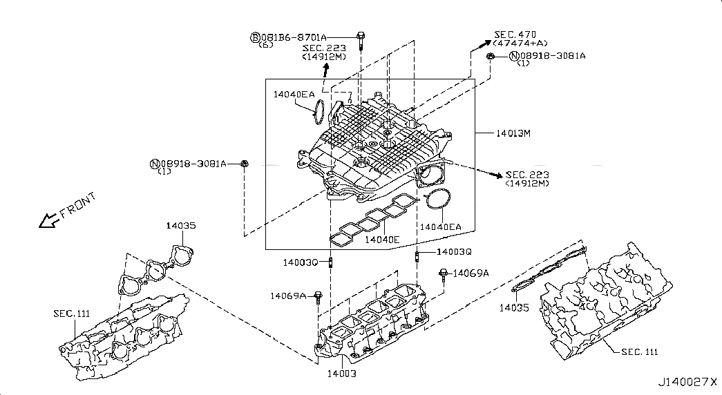 COLLECTOR-INTAKE MANIFOLD, 14010EY01A, 主組: Engine Mechanical, 子組: MANIFOLD; INTAKE PARTS, 圖示位置: 14013M