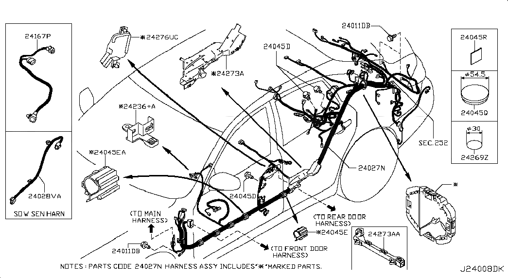 BLOCK ASSY-JUNCTION, 243501PM0A, 主組: Body Electrical, 子組: WIRING; BODY HARN LH, 圖示位置: 24350P