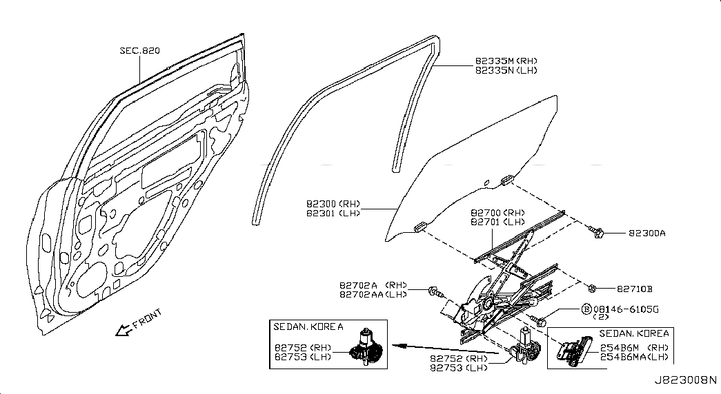 GLASS RUN RUBBER-REAR DOOR WINDOW,RH, <span>823301MA0B, Main Group: Body(Side & Rear), Diagram: REAR DOOR WINDOW & REGULATOR, Location Of Picture: 82335M