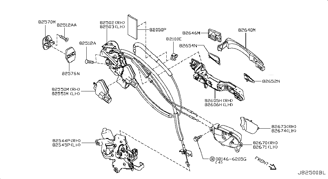 BRACKET-OUTSIDE HANDLE,RH, 826101PM0B, 主組: Body(Side & Rear), 子組: REAR DOOR LOCK & HANDLE; LSEDAN, 圖示位置: 82605H
