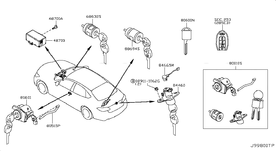 LOCK SET-STEERING, <span>487001NC3A, Main Group: Miscellaneous, Diagram: KEY SET & BLANK KEY, Location Of Picture: 48700