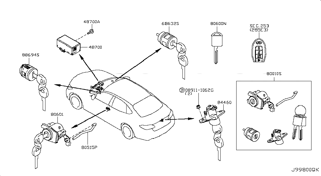 CYLINDER SET-SEAT BACK LOCK, <span>F86321PM1A, Main Group: Miscellaneous, Diagram: KEY SET & BLANK KEY, Location Of Picture: 68632S