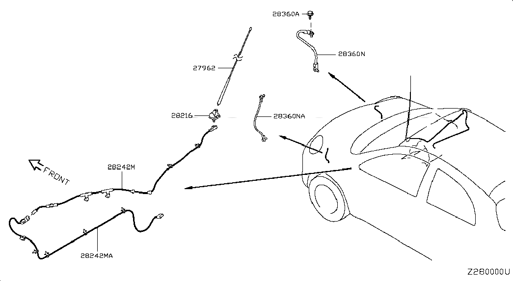 FEEDER-ANTENNA, <span>282415HW0A, Main Group: Body Electrical, Diagram: AUDIO & VISUAL; ANTENNA, Location Of Picture: 28242MA
