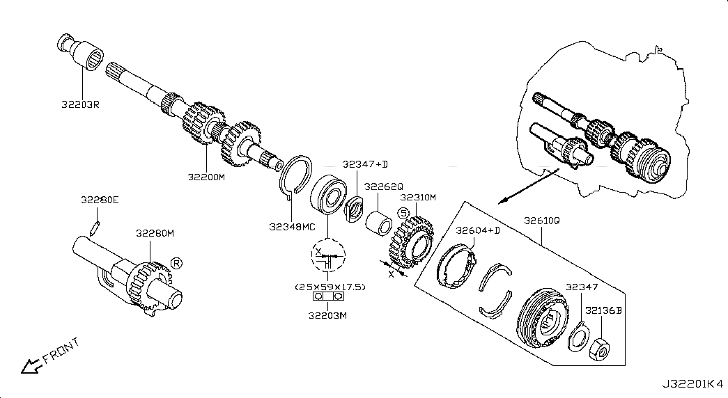 GEAR-INPUT SHAFT, 3220100Q0N, 主組: Power Train, 子組: TRANSMISSION GEAR; INPUT SHAFT, 圖示位置: 32200M