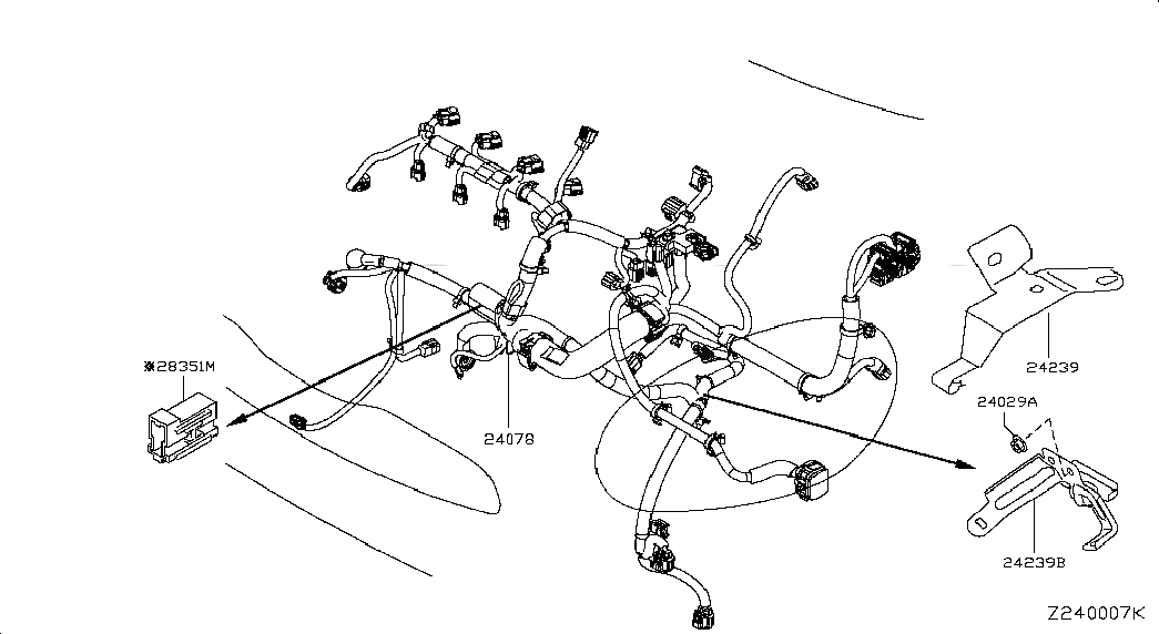 BRACKET-HARNESS CLIP, 242392DT4A, 主組: Body Electrical, 子組: WIRING; HB EGI HARNESS, 圖示位置: 24239B