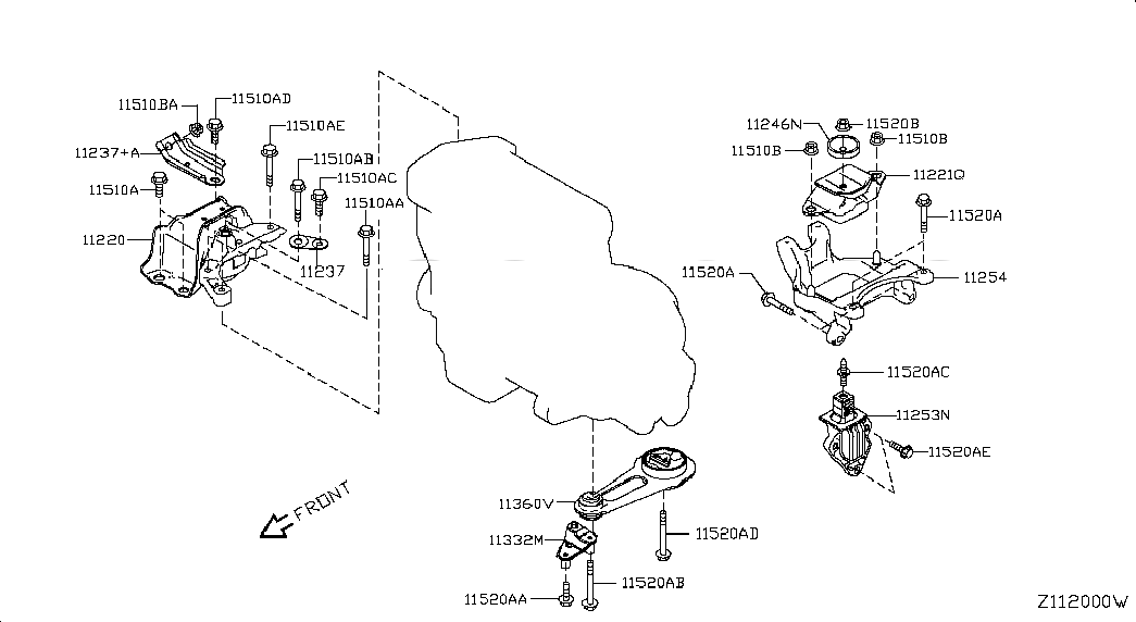 BRACKET-ENGINE MOUNTING,LH, 112533AA2A, 主組: Engine Mechanical, 子組: ENGINE & TRANSMISSION     MOUNTING, 圖示位置: 11253N