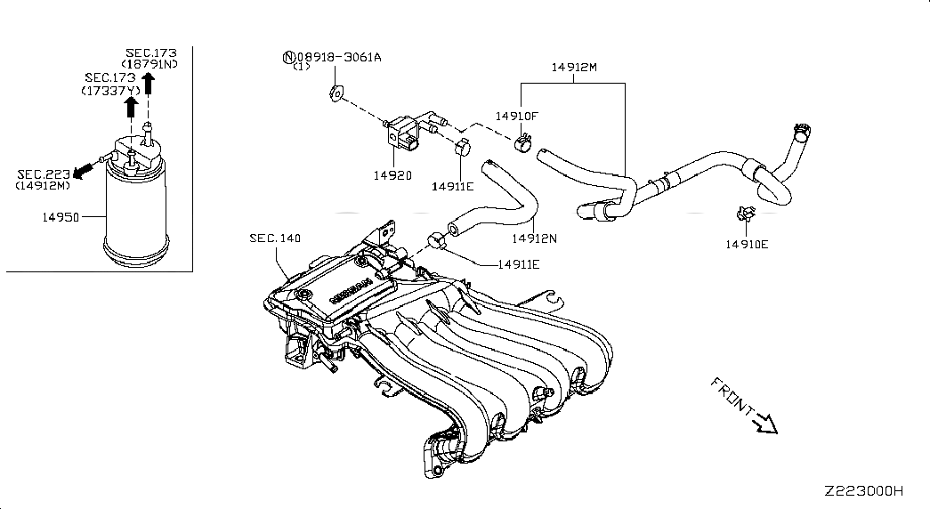 HOSE-FUEL EVAPORATION CONTROL, <span>149123AW0A, Main Group: Engine Electrical, Diagram: ENGINE CONTROL VACUUM PIPING, Location Of Picture: 14912M