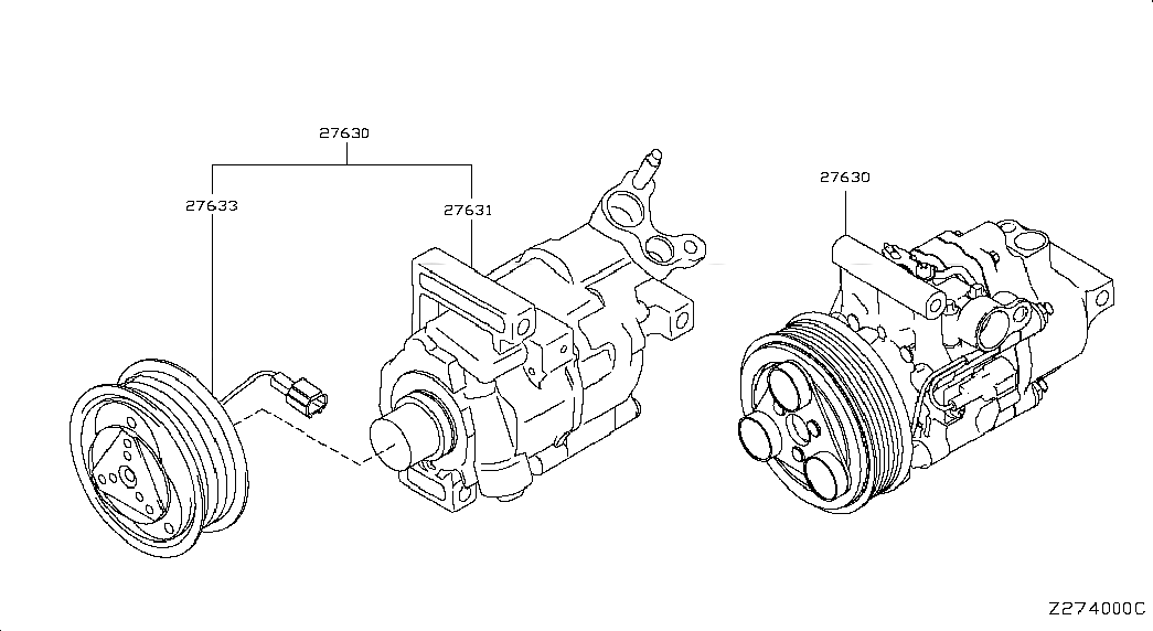 COMPRESSOR ASSY-COOLER, 926001KC1A, 主組: Body Electrical, 子組: COMPRESSOR, 圖示位置: 27630