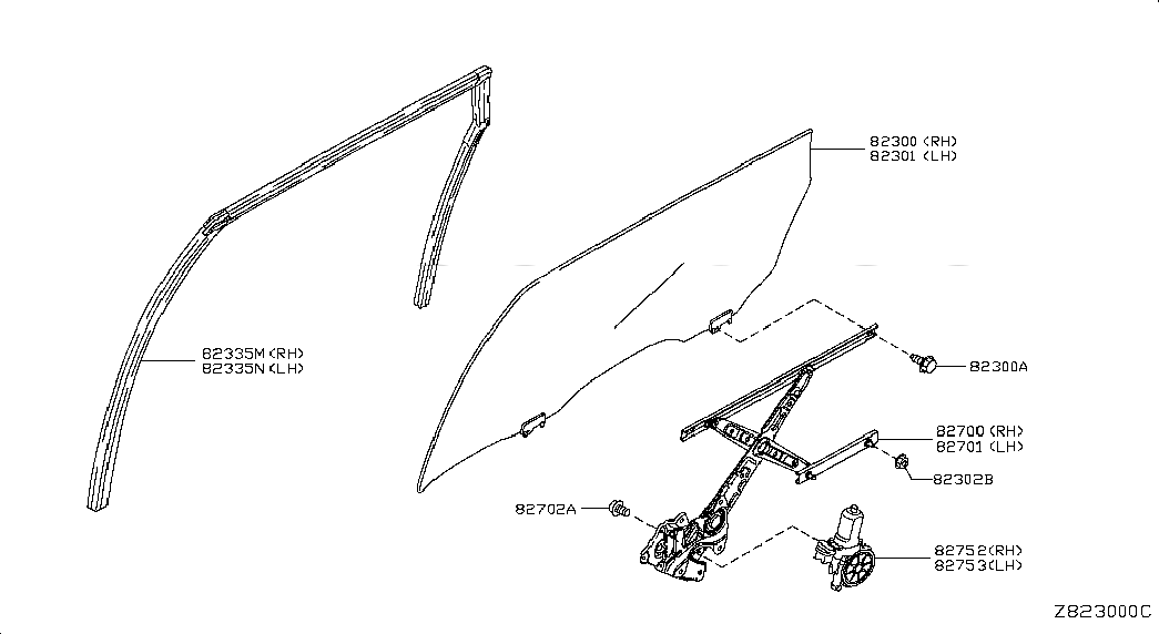 GLASS RUN RUBBER-REAR DOOR WINDOW,RH, <span>823301AA1A, Main Group: Body(Side & Rear), Diagram: REAR DOOR WINDOW & REGULATOR, Location Of Picture: 82335M