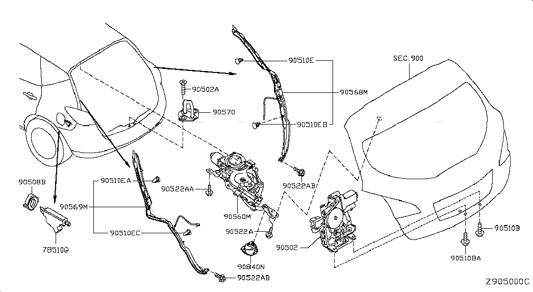 SENSOR-TOUCH,POWER BACK DOOR RH, 905681AA0A, 主組: Body(Back Door & Rear Body), 子組: BACK DOOR LOCK & HANDLE, 圖示位置: 90568M