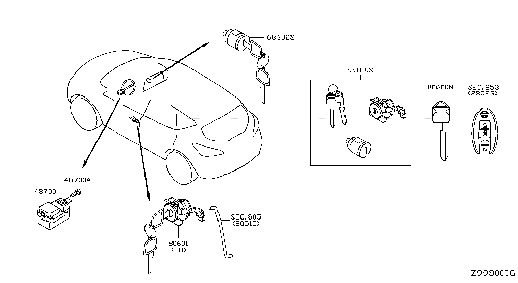 CYLINDER SET-DOOR LOCK,LH, <span>H06011AA1A, Main Group: Miscellaneous, Diagram: KEY SET & BLANK KEY, Location Of Picture: 80601