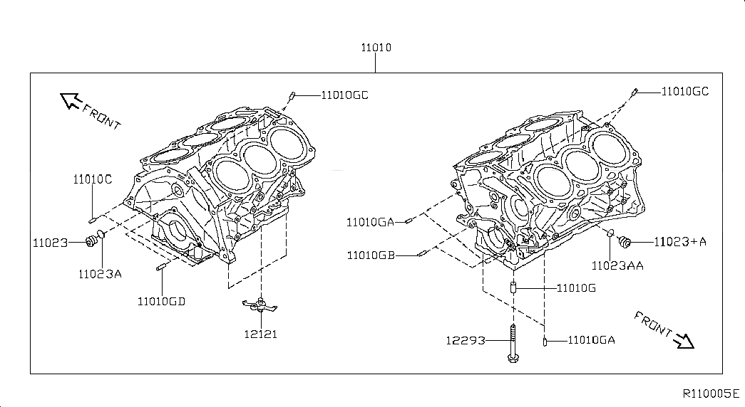 BLOCK ASSY-CYLINDER, <span>11000JA10A, Main Group: Engine Mechanical, Diagram: CYLINDER BLOCK & OIL PAN; CYLINDER BLOCK COMPONENT PARTS, Location Of Picture: 11010
