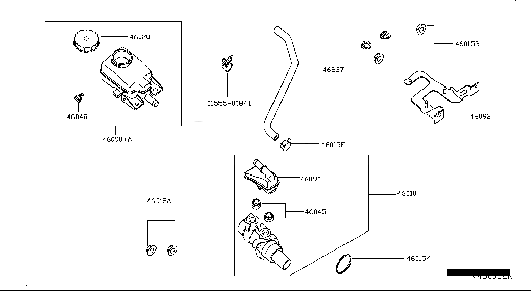 BRACKET-RESERV0IR, 460923JA0A, 主組: Brake, 子組: BRAKE MASTER CYLINDER, 圖示位置: 46092