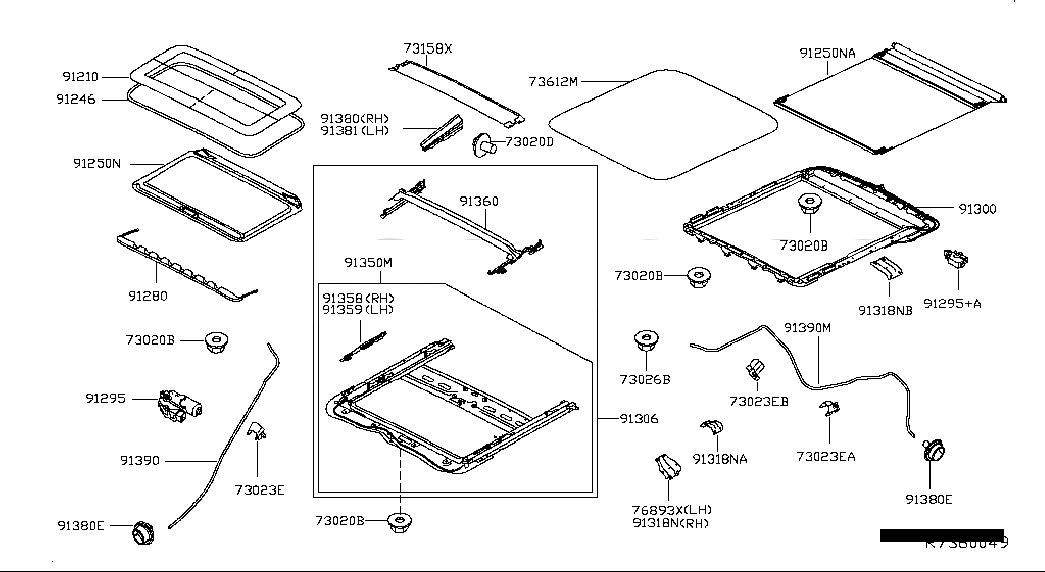 RAIL COMPL-SUNROOF, <span>913063JA0A, Main Group: Body(Front,roof & Floor), Diagram: SUN ROOF PARTS; PANORAMIC ROOF, Location Of Picture: 91306