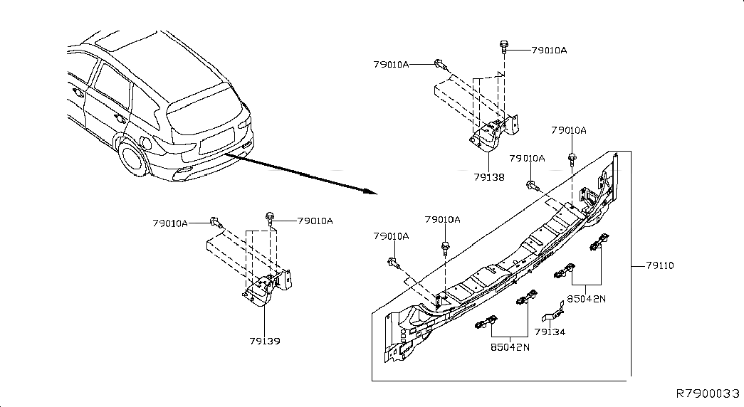 BRACKET-REAR BUMPER FASCIA,CENTER, <span>H5042ZN5MA, Main Group: Body(Side & Rear), Diagram: REAR,BACK PANEL & FITTING; REAR PANEL & FITTING, Location Of Picture: 85042N