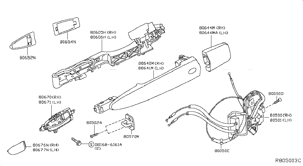LOCK & REMOTE CONTROL ASSY-FRONT DOOR,LH, 805013JM0A, 主組: Body(Side & Rear), 子組: FRONT DOOR LOCK & HANDLE, 圖示位置: 80501