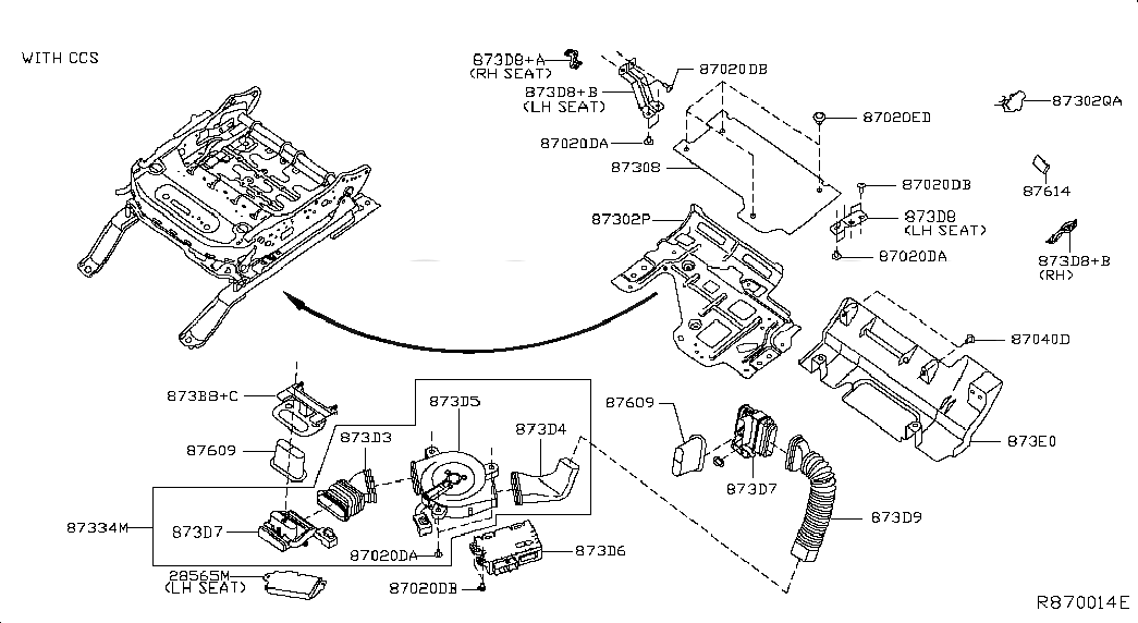 BRACKET, 873D83JA9A, 主組: Seat & Seat Belt, 子組: FRONT SEAT; WITH CCS, 圖示位置: 873D8