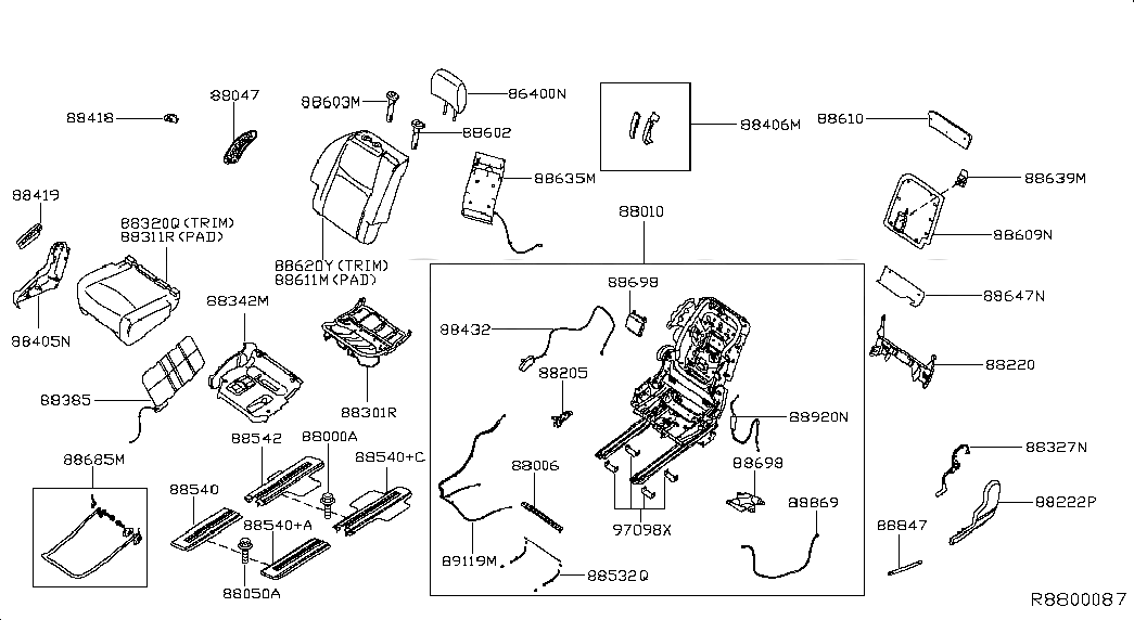COVER-UNDER,REAR SEAT, <span>883A53JA0A, Main Group: Seat & Seat Belt, Diagram: REAR SEAT; 2ND ROW RH SEAT, Location Of Picture: 88342M
