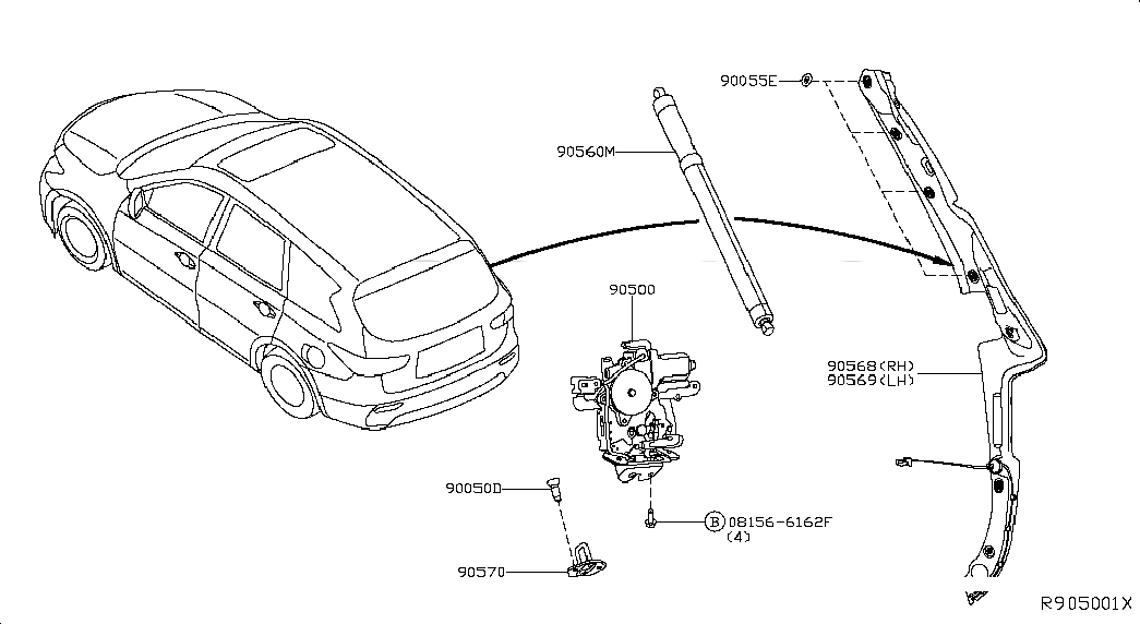 SENSOR-TOUCH,POWER BACK DOOR RH, 905683JA0A, 主組: Body(Back Door & Rear Body), 子組: BACK DOOR LOCK & HANDLE, 圖示位置: 90568