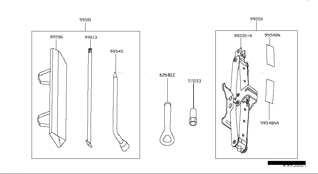 TOOL SET-STANDARD, 995013JA0A, 主組: Miscellaneous, 子組: TOOL KIT & MAINTENANCE MANUAL, 圖示位置: 99501