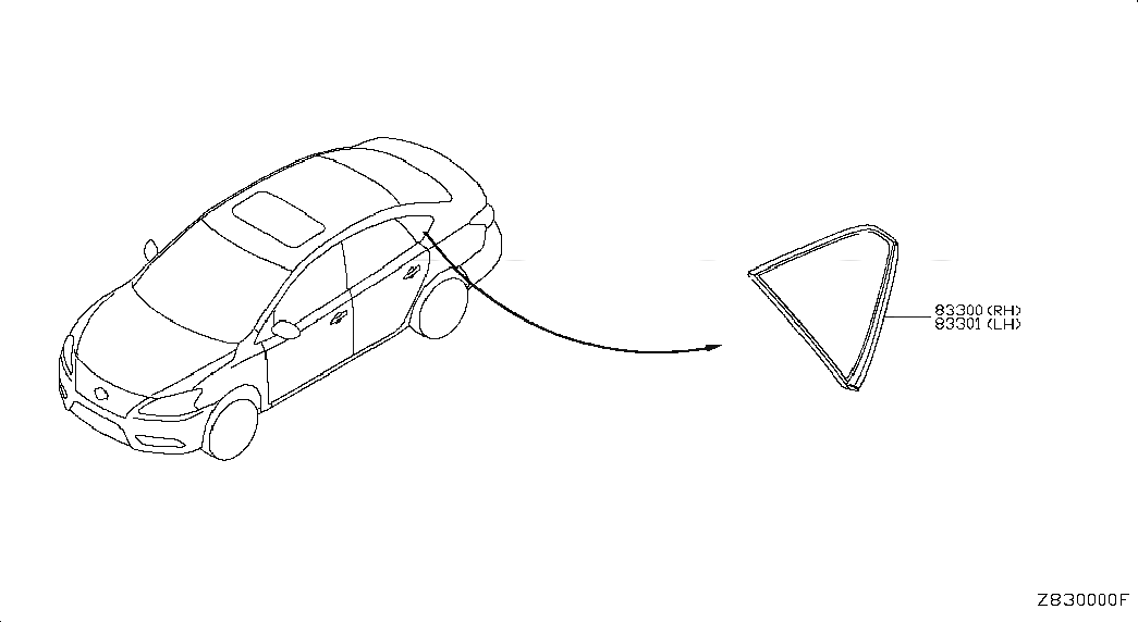 GLASS ASSY-QUARTER WINDOW,RH, <span>833003RA1A, Main Group: Body(Side & Rear), Diagram: SIDE WINDOW, Location Of Picture: 83300
