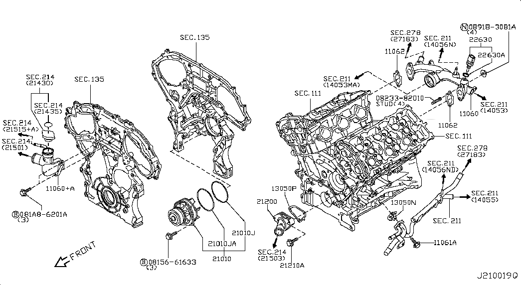 OUTLET-WATER, <span>11060JK20C, Main Group: Exhaust & Cooling, Diagram: WATER PUMP, COOLING FAN & THERMOSTAT, Location Of Picture: 11060+A