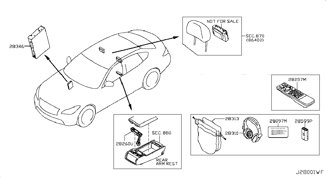 SWITCH ASSY-REMOTE CONTROL, 282983JA0A, 主組: Body Electrical, 子組: AUDIO & VISUAL; REAR MONITOE, 圖示位置: 28257M