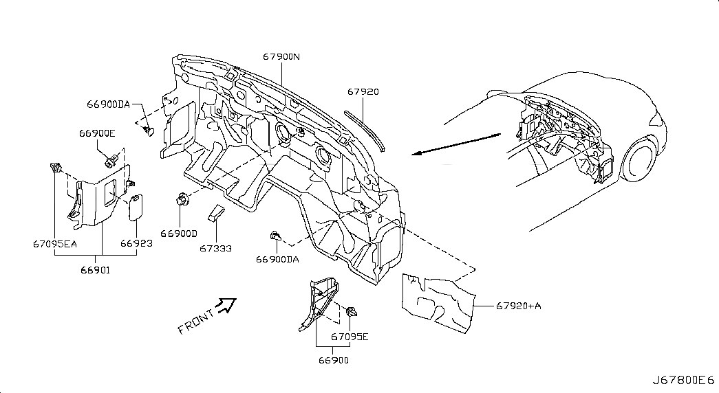 FINISHER-DASH SIDE,LH, <span>669011MM9B, Main Group: Body(Front,roof & Floor), Diagram: DASH TRIMMING & FITTING, Location Of Picture: 66901