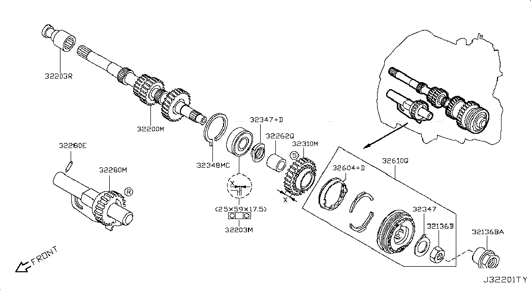 GEAR ASSY-REVERSE,IDLER REAR, <span>3228000QAA, Main Group: Power Train, Diagram: TRANSMISSION GEAR; INPUT SHAFT(JH3-314), Location Of Picture: 32280M