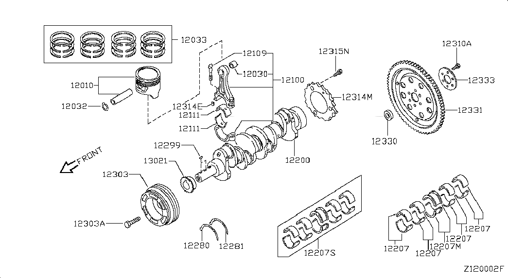 BEARING-CRANKSHAFT, <span>122613TA6B, Main Group: Engine Mechanical, Diagram: PISTON,CRANKSHAFT & FLYWHEEL; ILLUSTRATION, Location Of Picture: 12207M