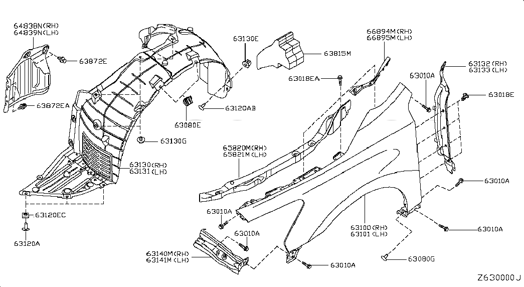 PROTECTOR-FRONT FENDER,LH, <span>638413TS0C, Main Group: Body(Front,roof & Floor), Diagram: FRONT FENDER & FITTING, Location Of Picture: 63131