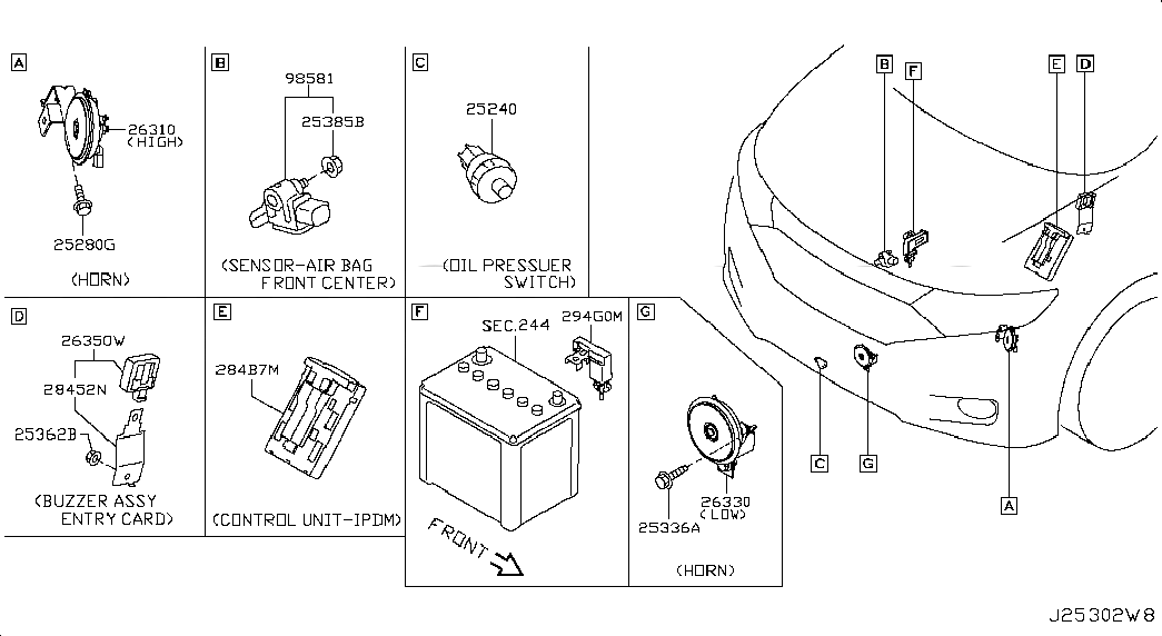 SENSOR-AIR BAG,FRONT CENTER, <span>K85813JA1A, Main Group: Body Electrical, Diagram: ELECTRICAL UNIT; ENGINE ROOM, Location Of Picture: 98581