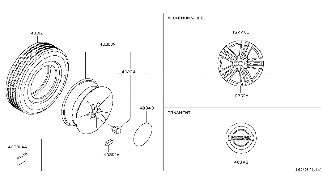 TIRE, <span>403123WS0B, Main Group: Axle & Suspension, Diagram: ROAD WHEEL & TIRE; ALUMINUM, Location Of Picture: 40312