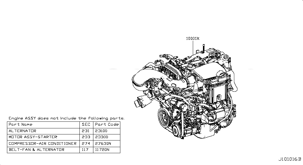 ENGINE ASSY, 10001HG00E, 主組: Engine Mechanical, 子組: BARE & SHORT ENGINE, 圖示位置: 10001X