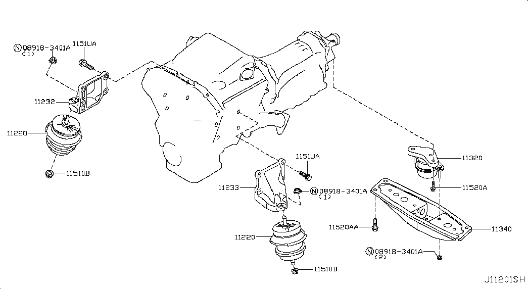 MEMBER ASSY-ENGINE MOUNTING,REAR, 113314GB0A, 主組: Engine Mechanical, 子組: ENGINE & TRANSMISSION     MOUNTING, 圖示位置: 11340