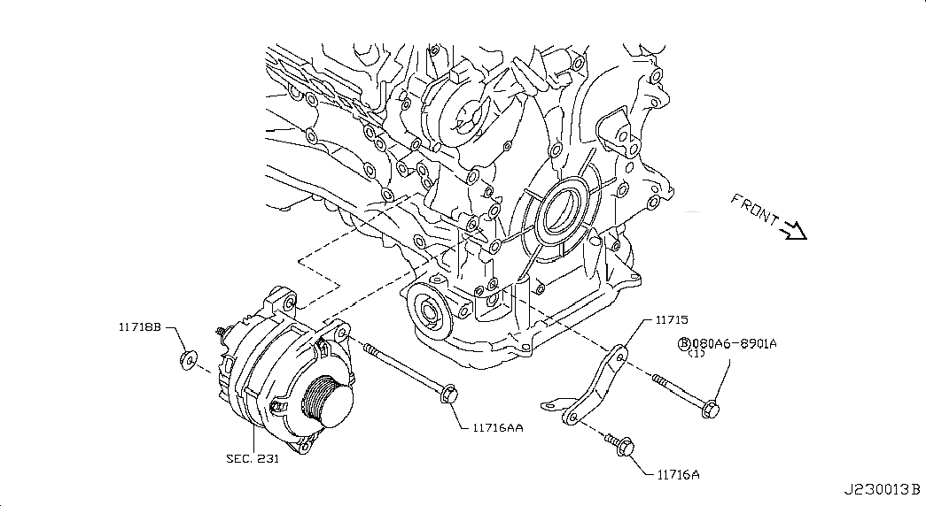 BAR-ADJUSTING,ALTERNATOR, 11715JK20A, 主組: Engine Electrical, 子組: ALTERNATOR FITTING, 圖示位置: 11715
