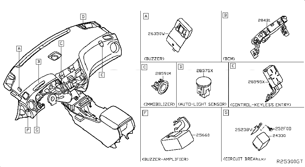 BRACKET-RELAY, 252389N00A, 主組: Body Electrical, 子組: ELECTRICAL UNIT; INSTRUMENT & DASH, 圖示位置: 25238V
